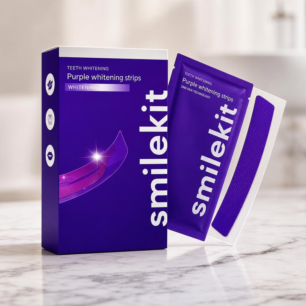 Caja de Serulox White Strips sobre superficie de mármol